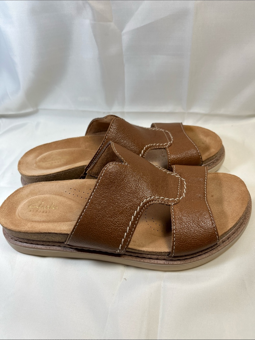 Clarks Brown Leather Slide Sandals for Women